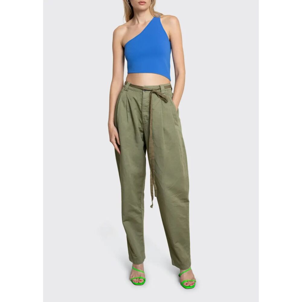 ALC Womens Pants Size 2 Green Tapered Pleated High Waisted Cotton Linen ALMA